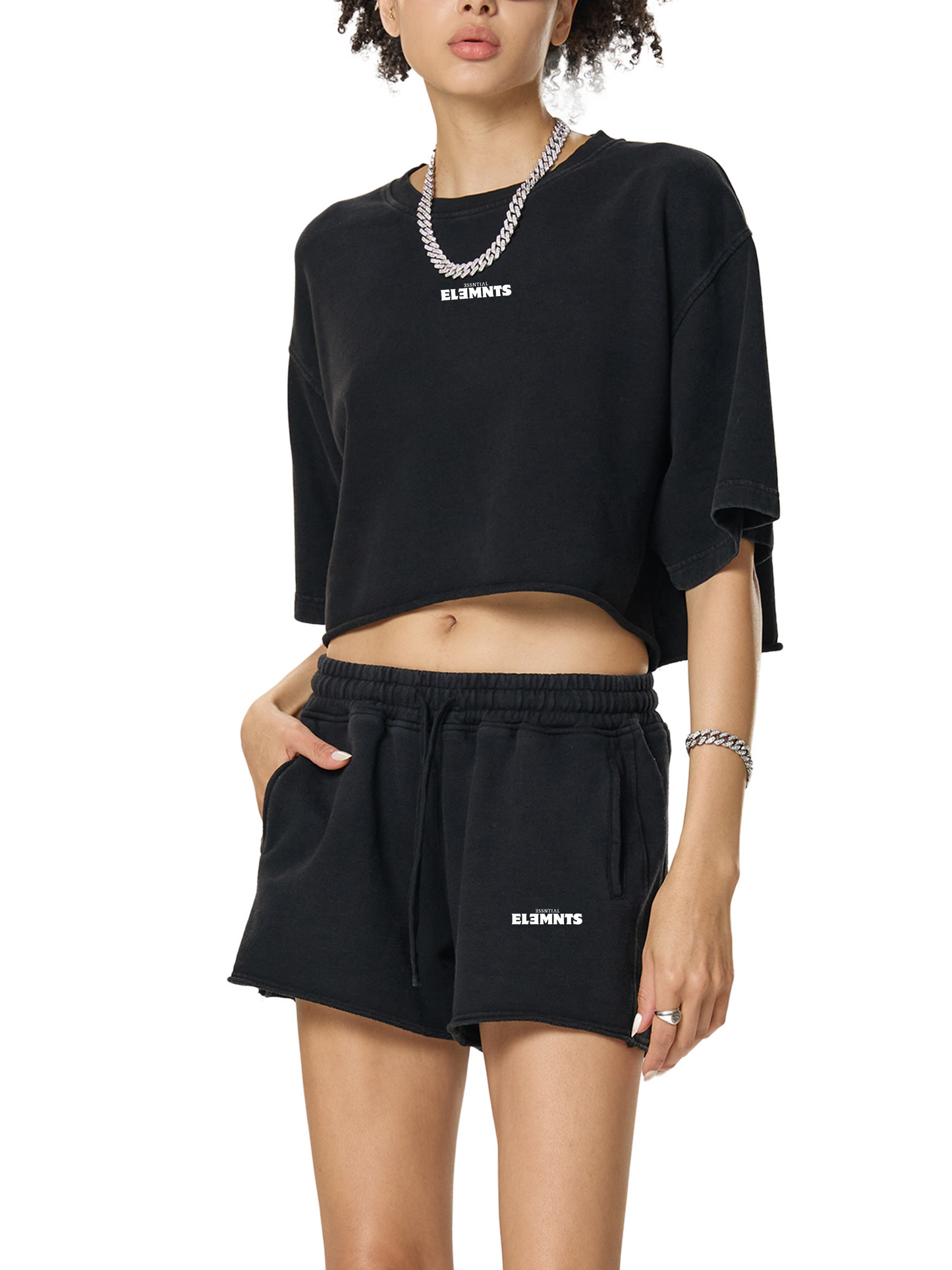 ESSNTIAL ELEMNTS Women's 280G Washed Raw Edge Crop