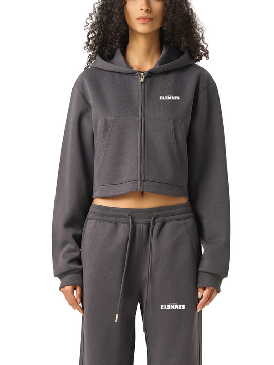 ESSNTIAL ELEMNTS Women's 350G Cropped Zip-Up Hoodie