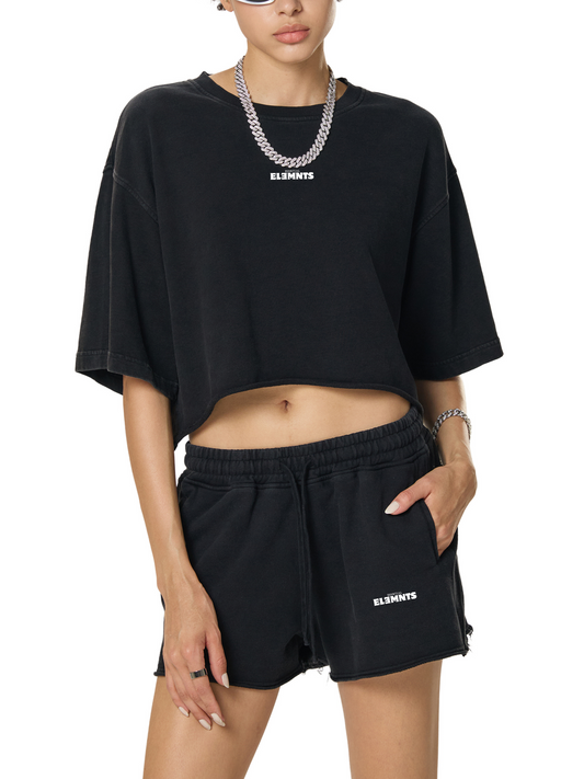 ESSNTIAL ELEMNTS Women's 280G Washed Raw Edge Crop - Essntial Elemnts