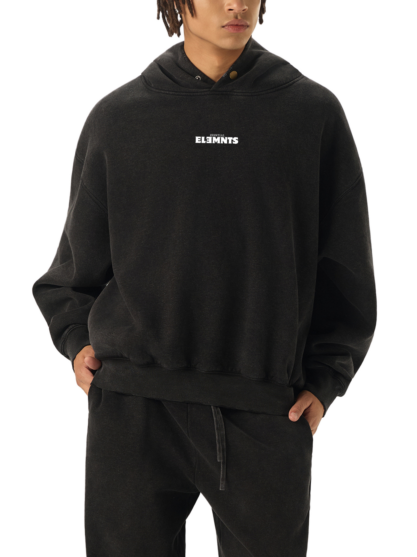 ESSNTIAL ELEMNTS Unisex 350G Frayed Enzyme Washed Fleece Hoodie