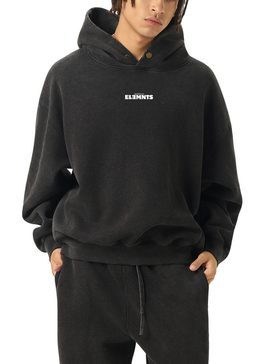 ESSNTIAL ELEMNTS Unisex 350G Frayed Enzyme Washed Fleece Hoodie