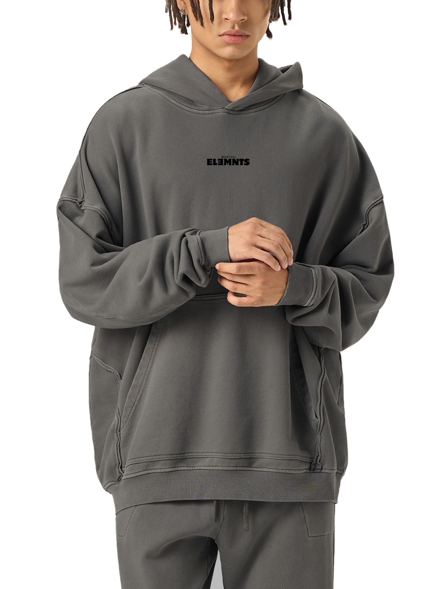 ESSNTIAL ELEMNTS Unisex 420G Raw-Seam Enzyme Washed Hooded Sweatshirt