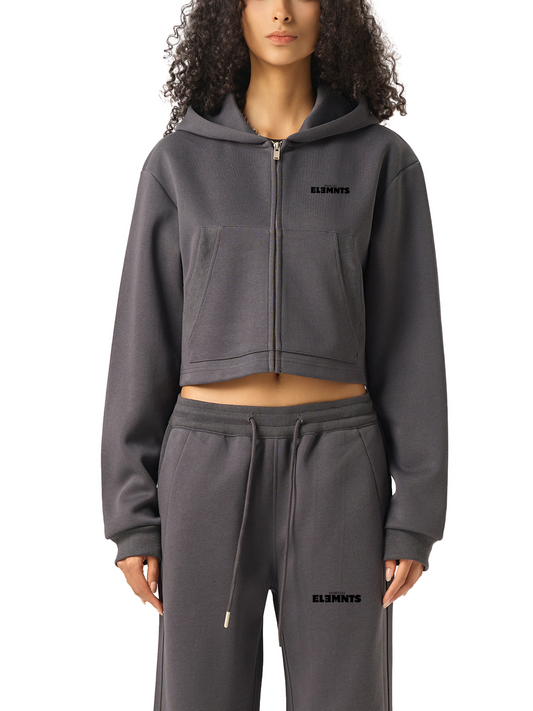ESSNTIAL ELEMNTS Women's 350G Cropped Zip-Up Hoodie