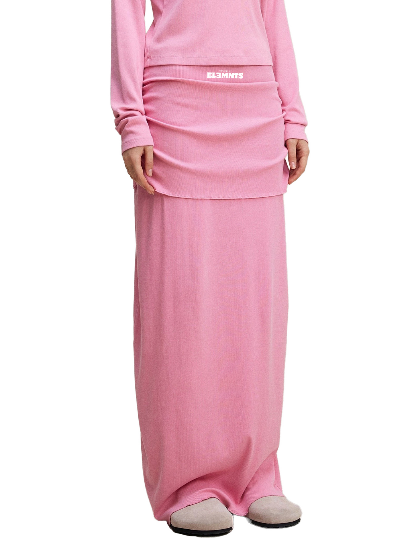 ESSNTIAL ELEMNTS Women's 275G Dyed Washed Straight Hip-Hugging Slim Maxi Skirt