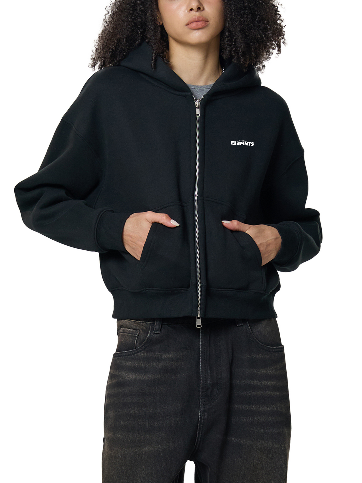 ESSNTIAL ELEMNTS Women's Fleeced Zip-Up Cropped Hoodie