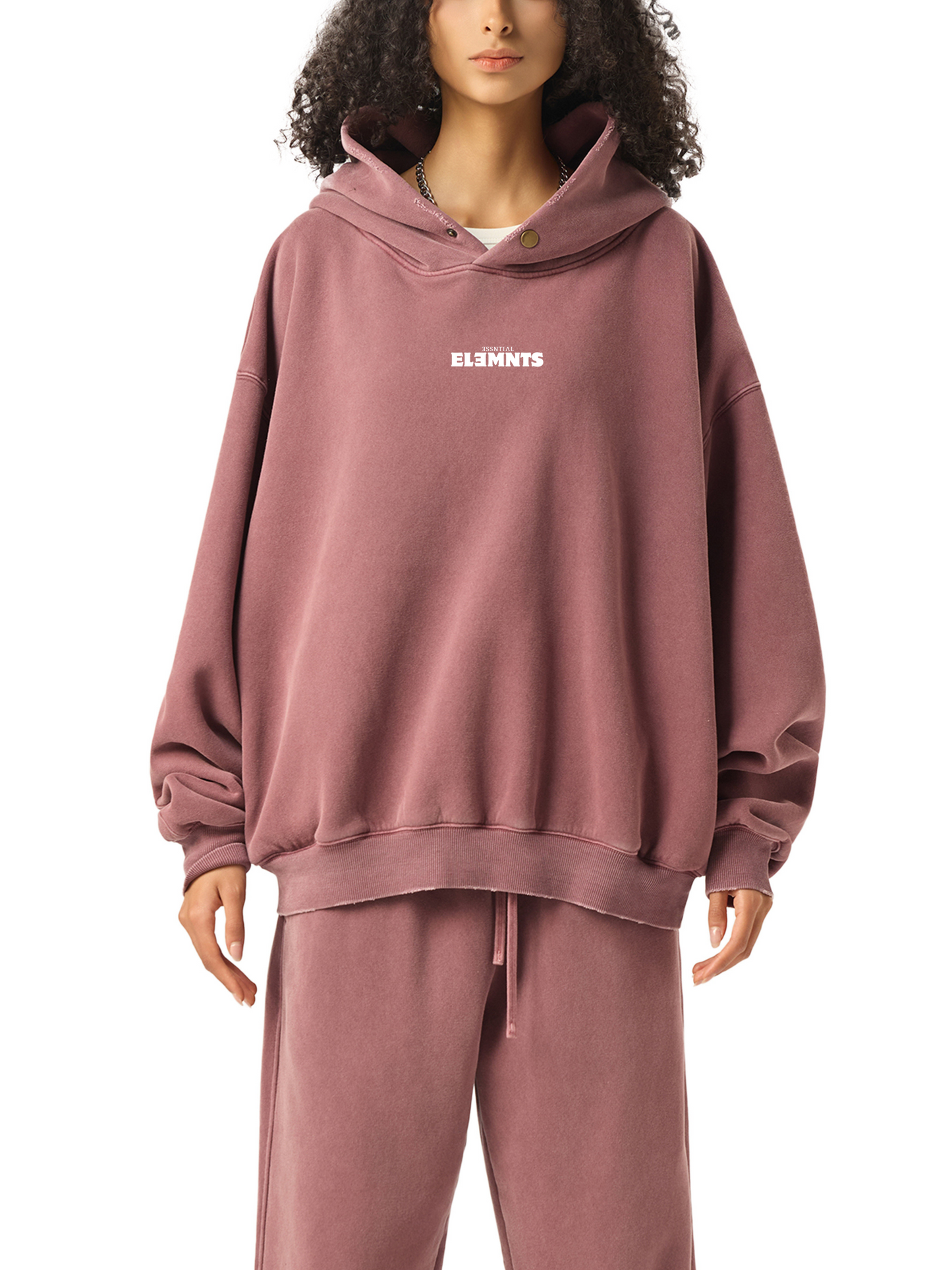 ESSNTIAL ELEMNTS Unisex 350G Frayed Enzyme Washed Fleece Hoodie