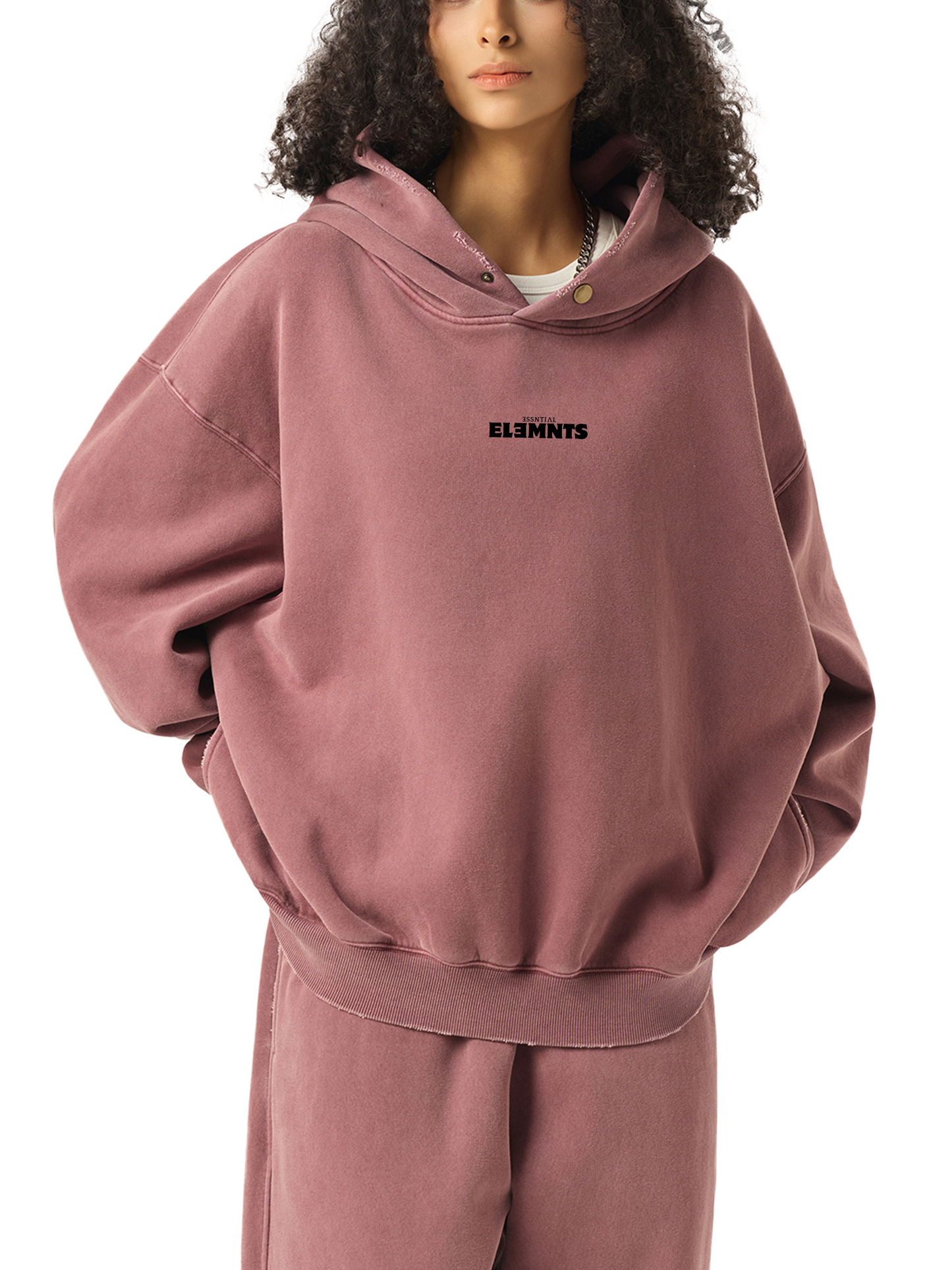 ESSNTIAL ELEMNTS Unisex 350G Frayed Enzyme Washed Fleece Hoodie
