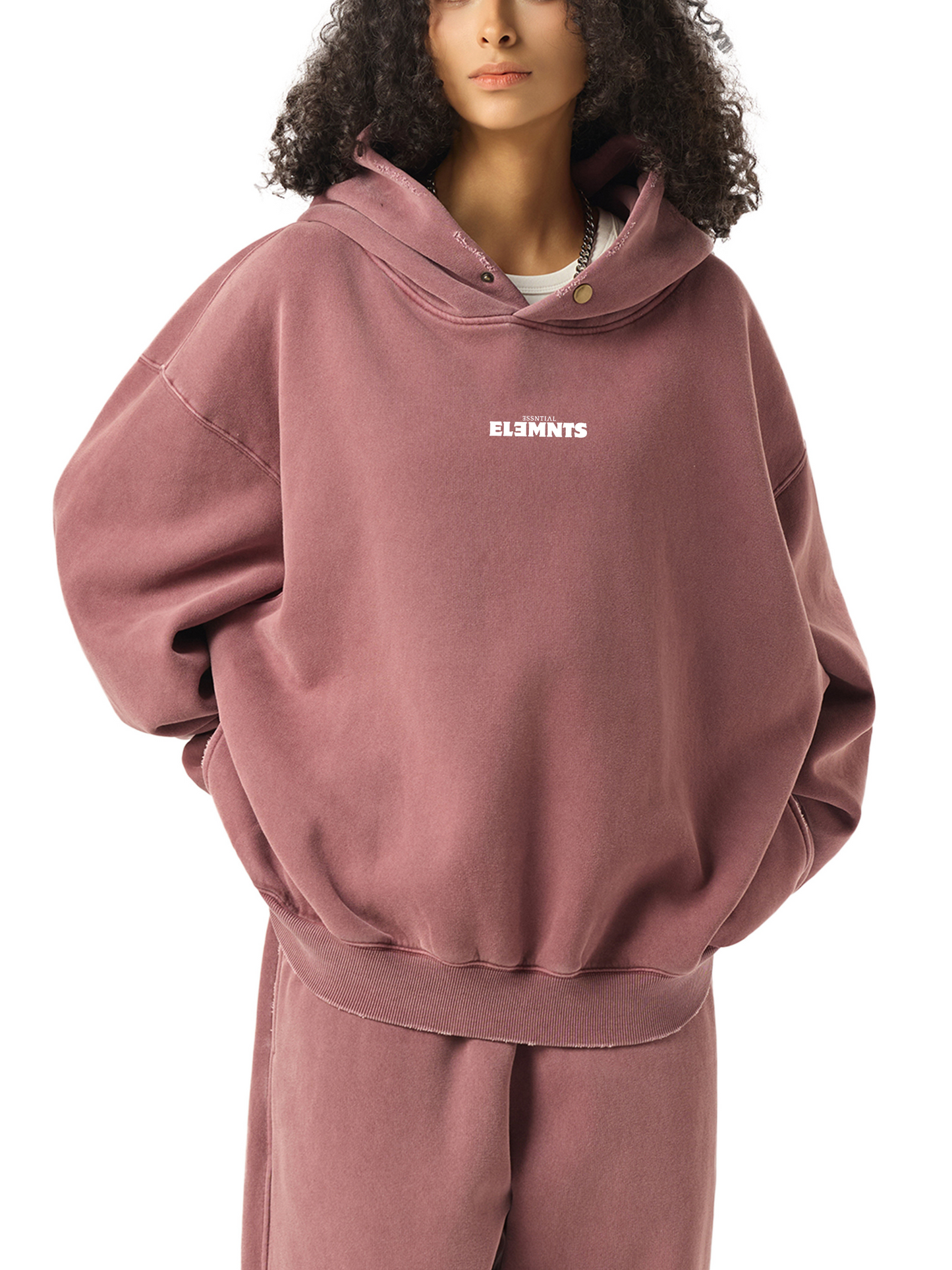 ESSNTIAL ELEMNTS Unisex 350G Frayed Enzyme Washed Fleece Hoodie
