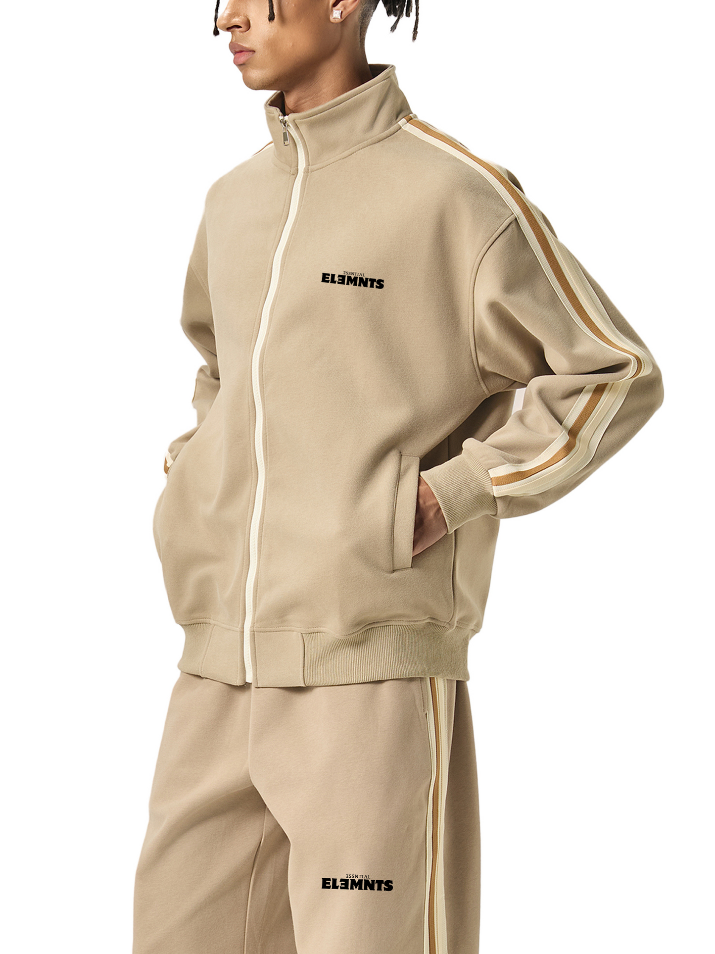 ESSNTIAL ELEMNTS Unisex 340G Contrast Side-Stripe Stand Collar Jacket