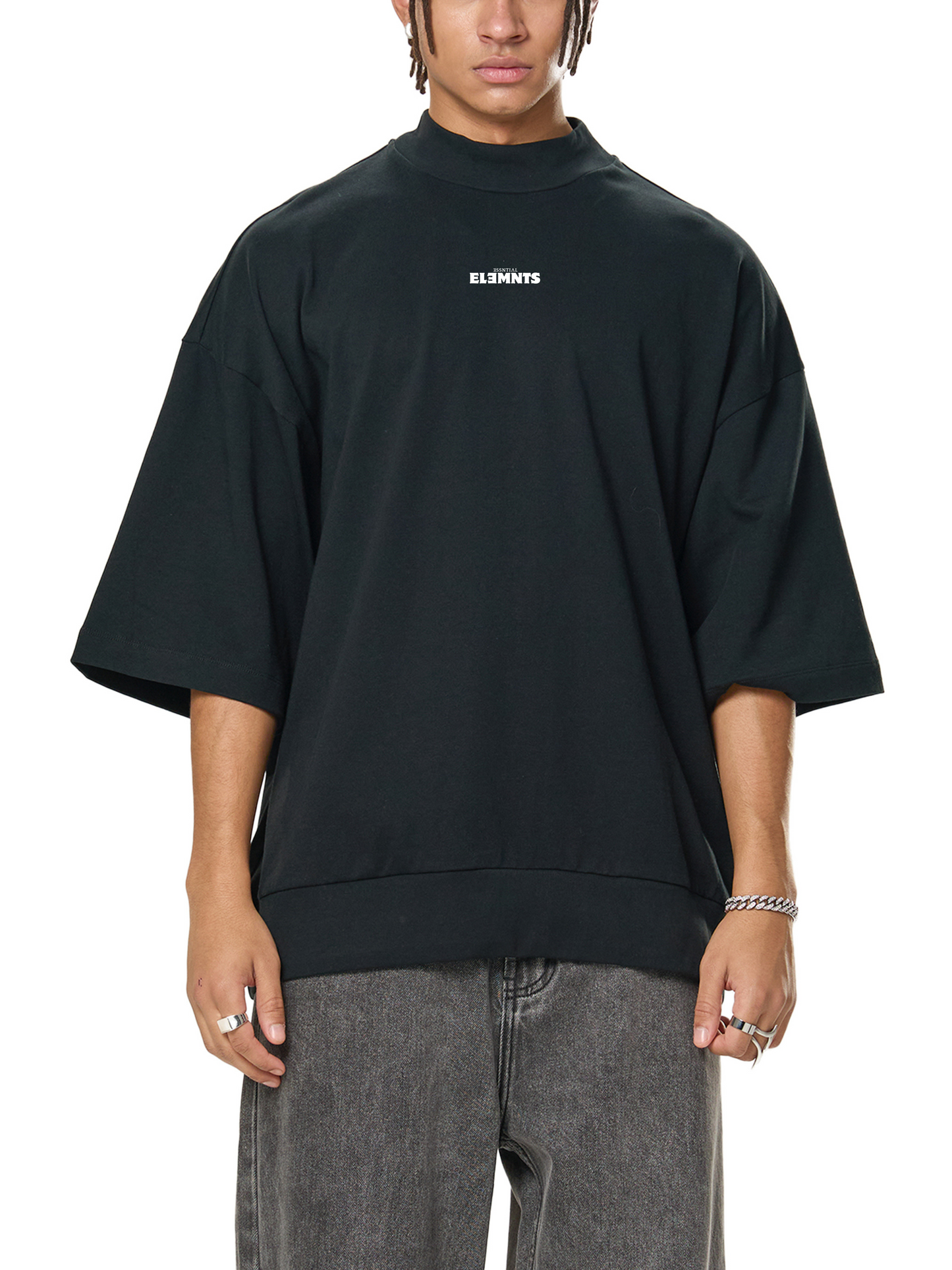 ESSNTIAL ELEMNTS Unisex 305G HW OS Mock Neck Tee - Essntial Elemnts