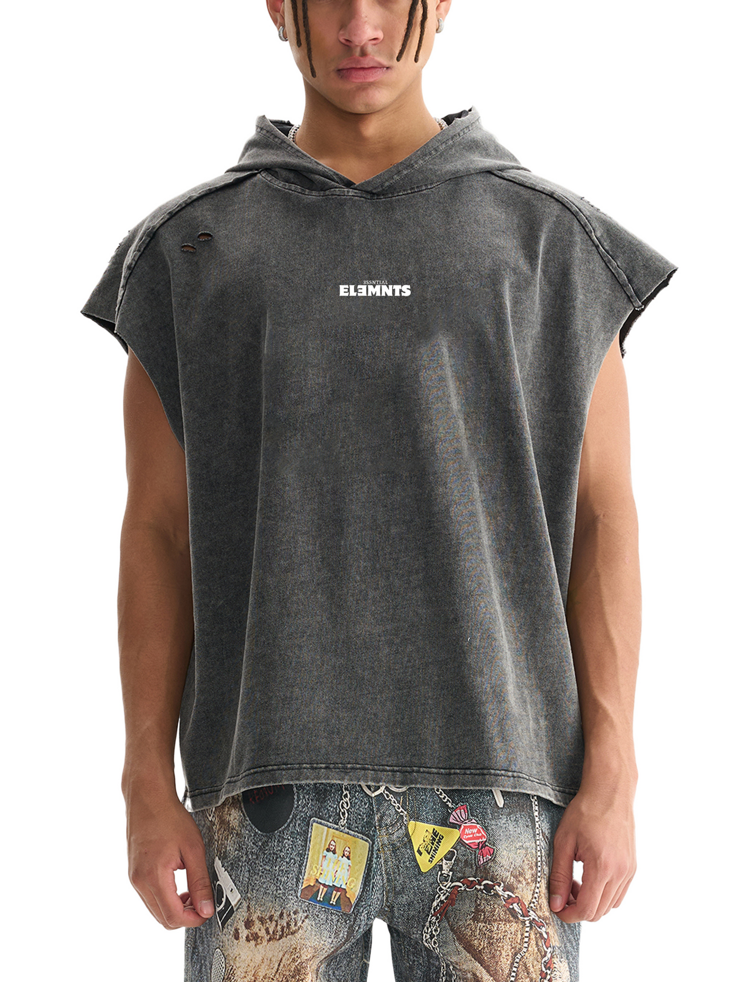 ESSNTIAL ELEMNTS Unisex 240G Snow Washed Boxy Hooded Tank Top