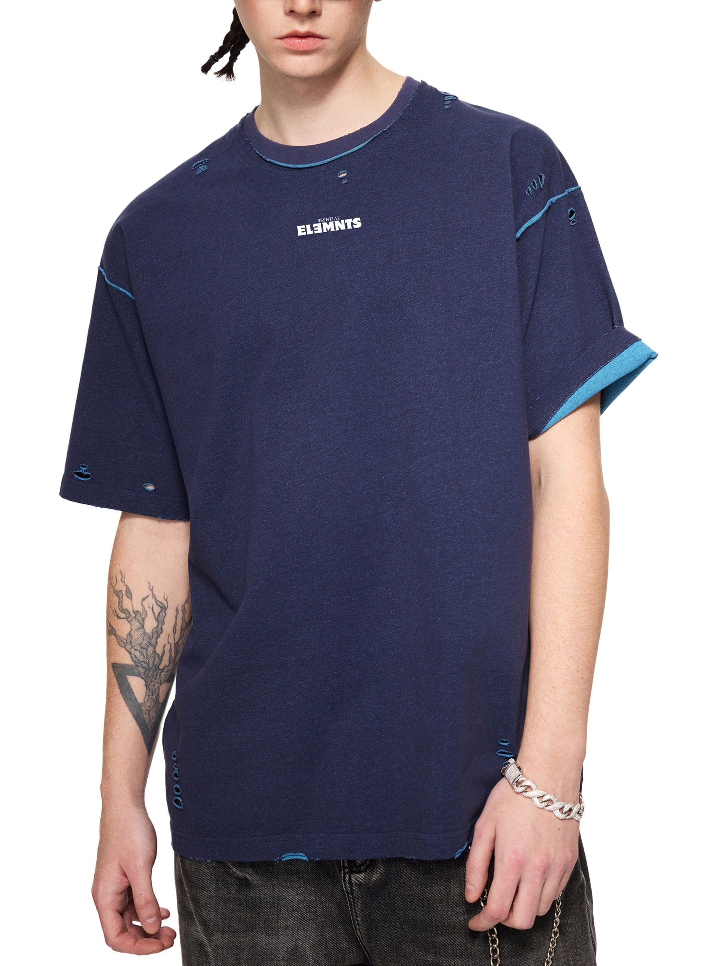 ESSNTIAL ELEMNTS Unisex Hand-frayed Reversible Tee