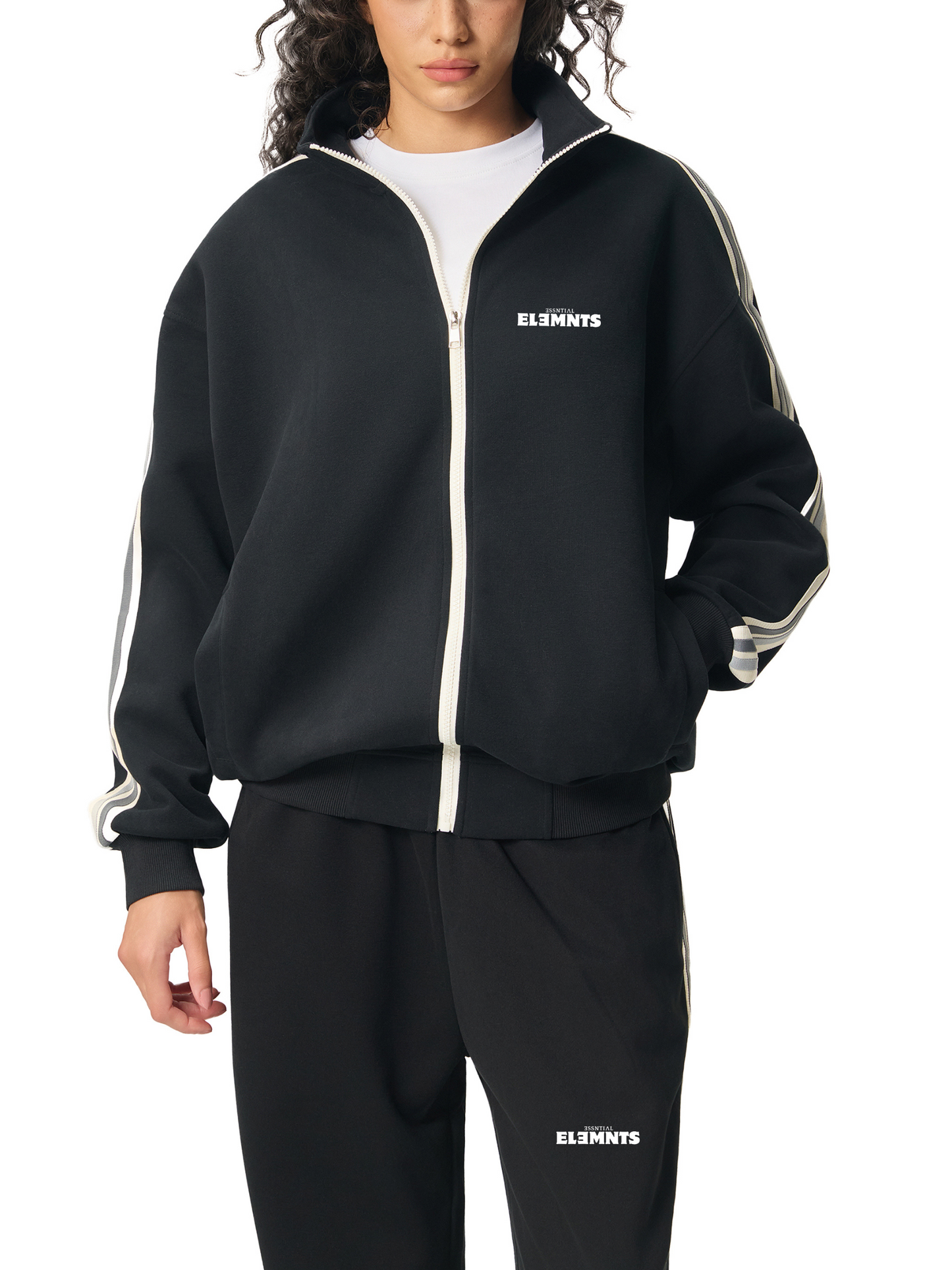 ESSNTIAL ELEMNTS Unisex 340G Contrast Side-Stripe Stand Collar Jacket