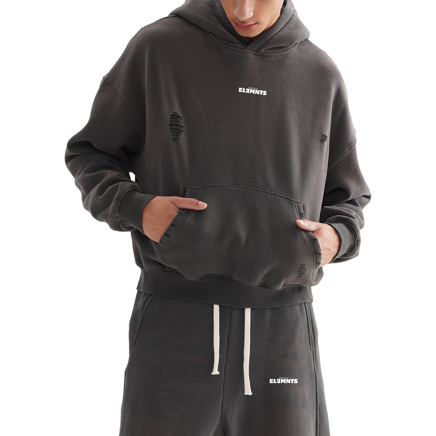 ESSNTIAL ELEMNTS Unisex 630G Frayed Boxy Hoodie - Essntial Elemnts