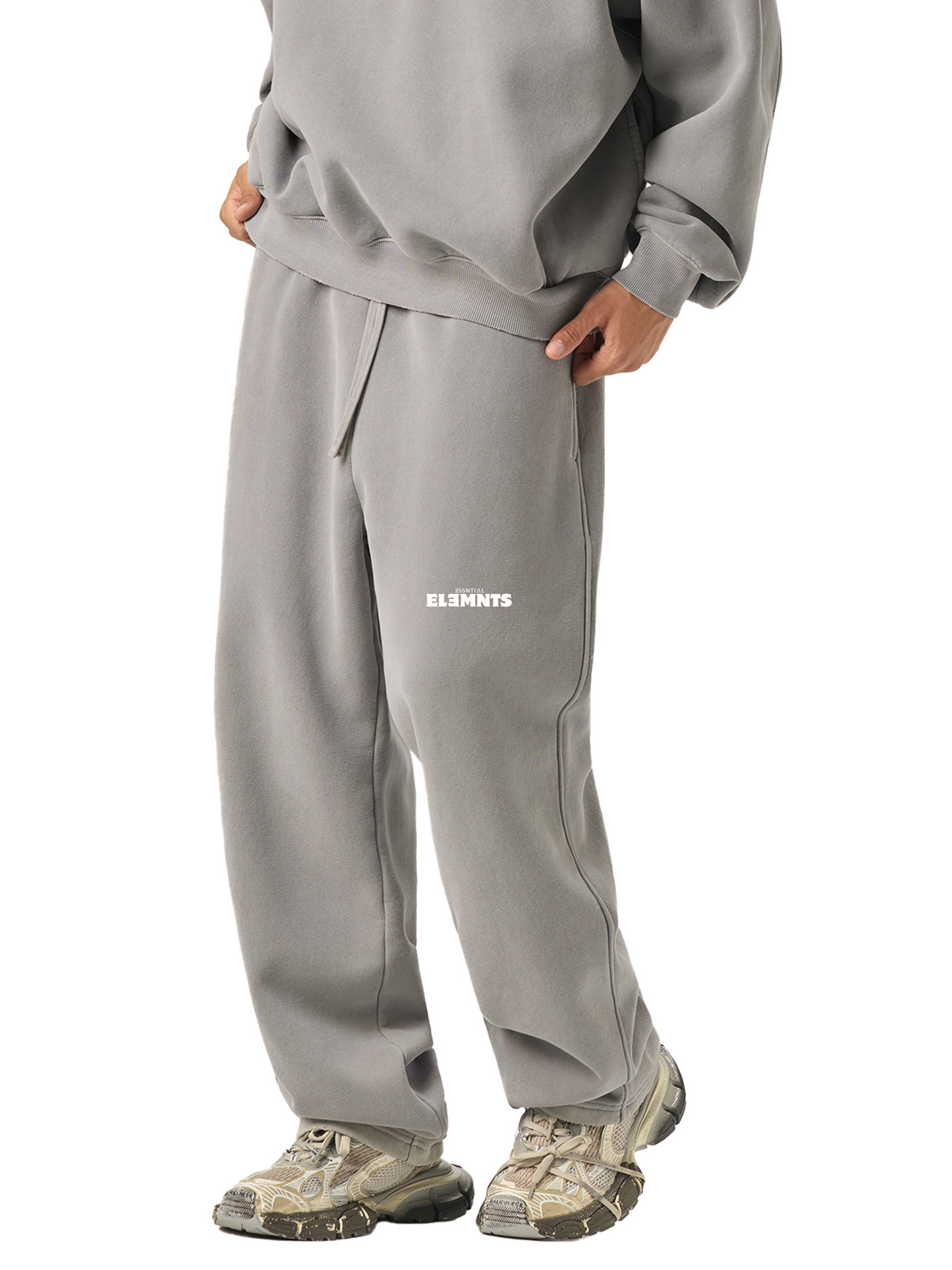 ESSNTIAL ELEMNTS Unisex 350G Frayed Enzyme Washed Fleece Sweatpants