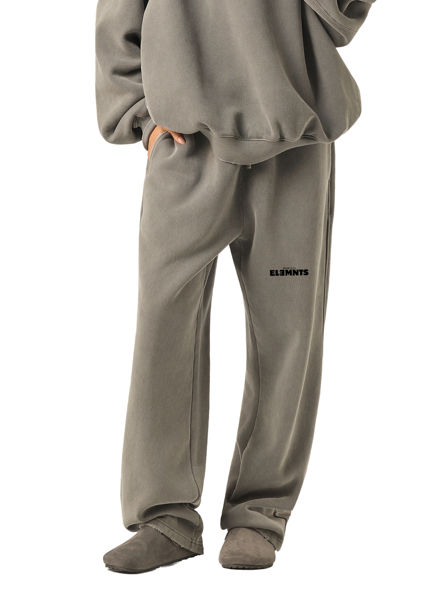 ESSNTIAL ELEMNTS Unisex 350G Frayed Enzyme Washed Fleece Sweatpants