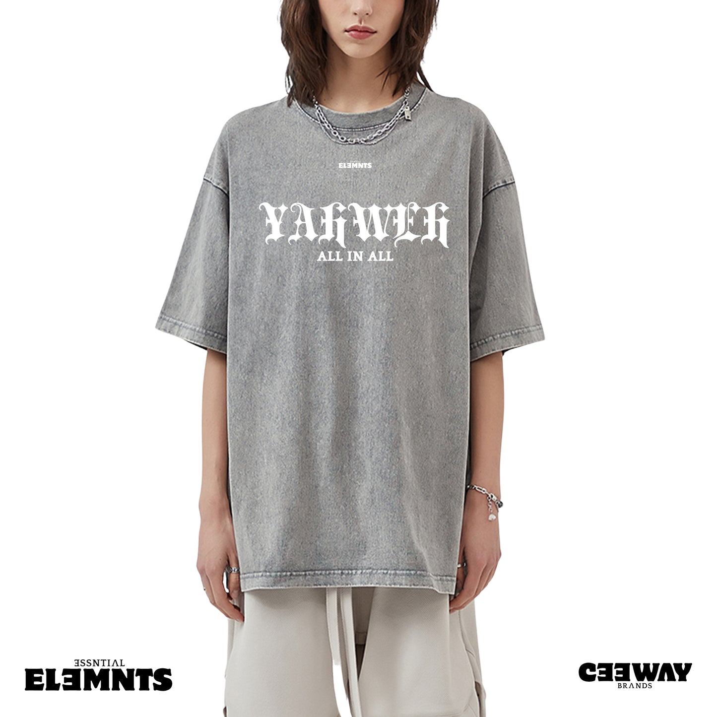 ESSNTIAL ELEMNTS Acid Wash Unisex Oversize Tee - Essntial Elemnts