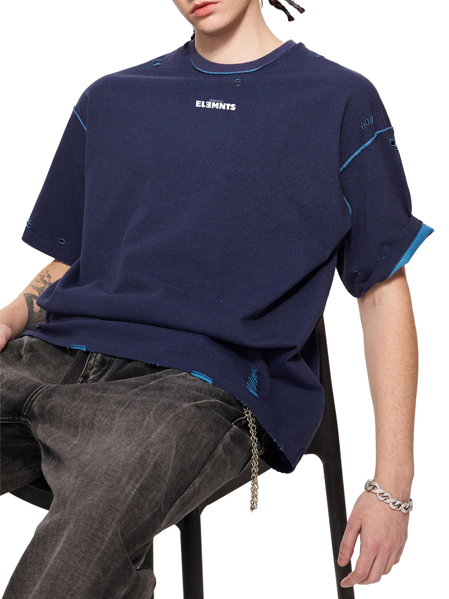 ESSNTIAL ELEMNTS Unisex Hand-frayed Reversible Tee