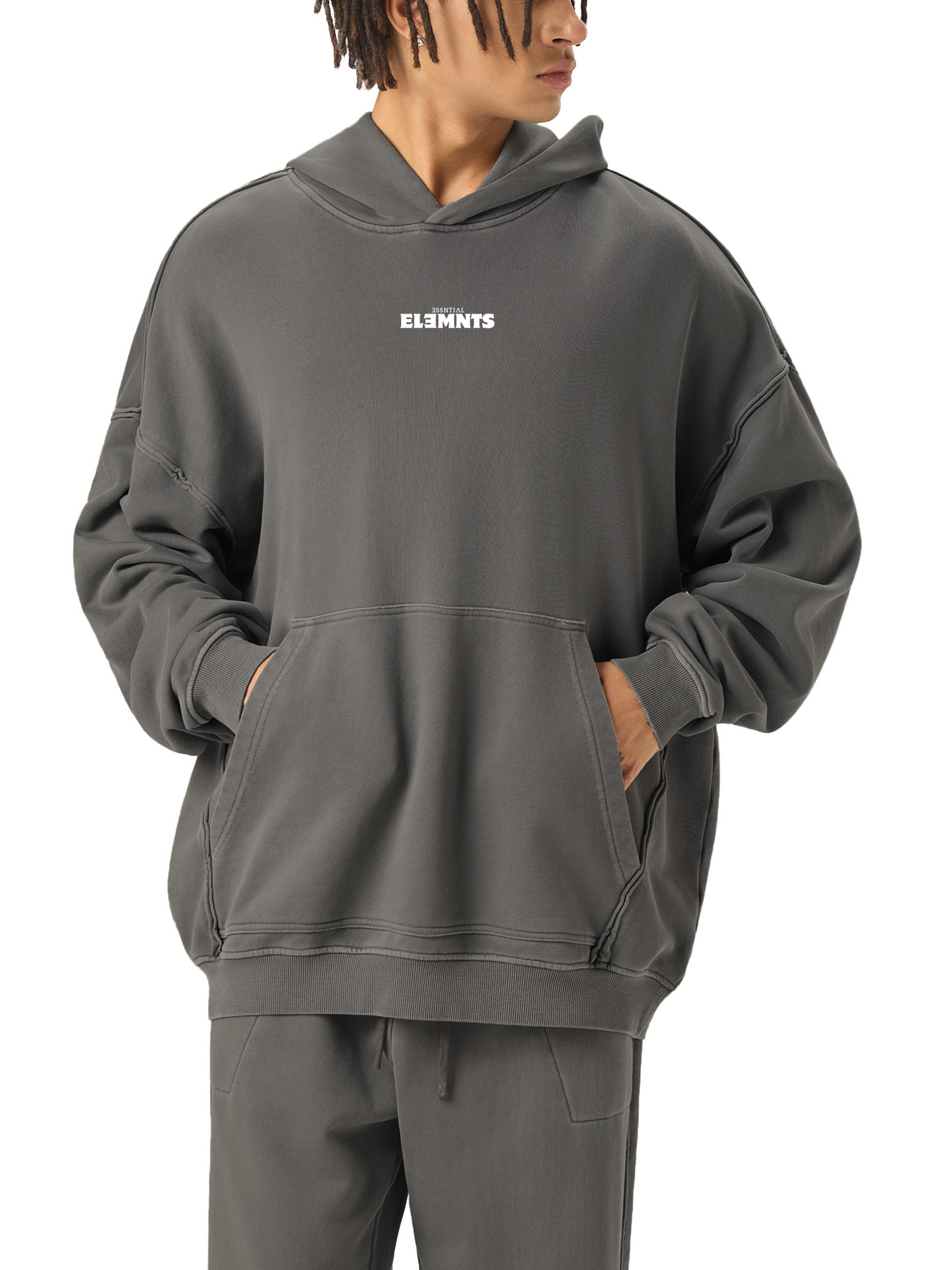 ESSNTIAL ELEMNTS Unisex 420G Raw-Seam Enzyme Washed Hooded Sweatshirt
