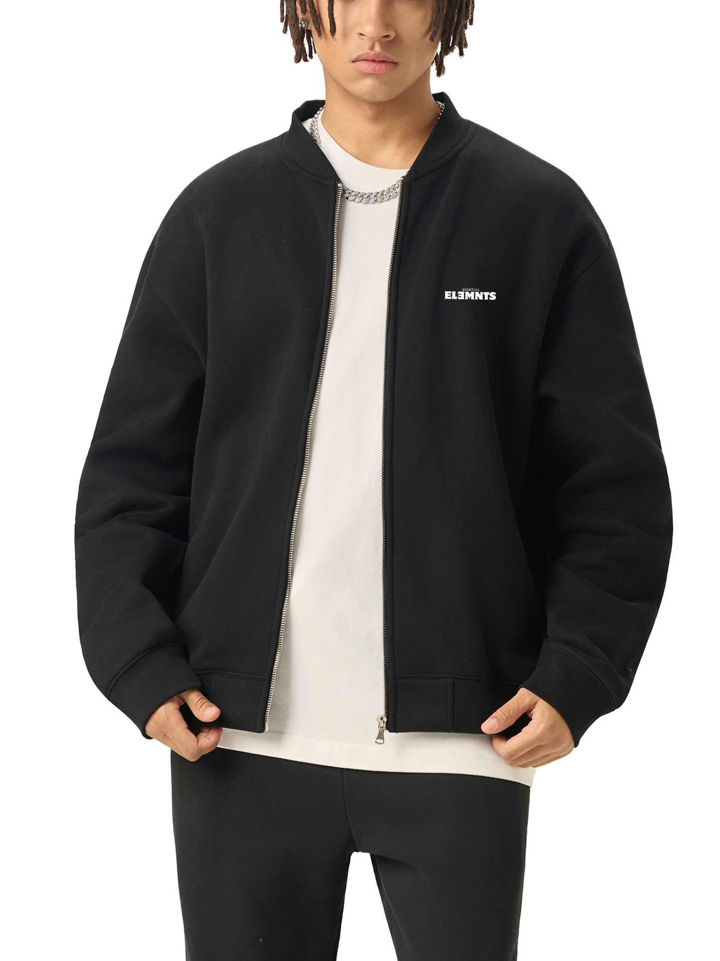 ESSNTIAL ELEMNTS Unisex 350G Zip-Up Fleeced Varsity Jacket