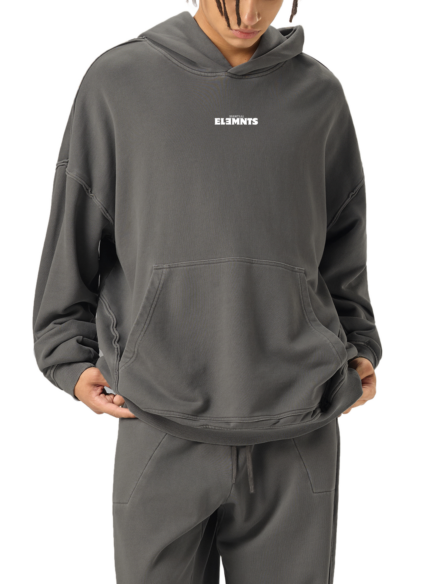 ESSNTIAL ELEMNTS Unisex 420G Raw-Seam Enzyme Washed Hooded Sweatshirt