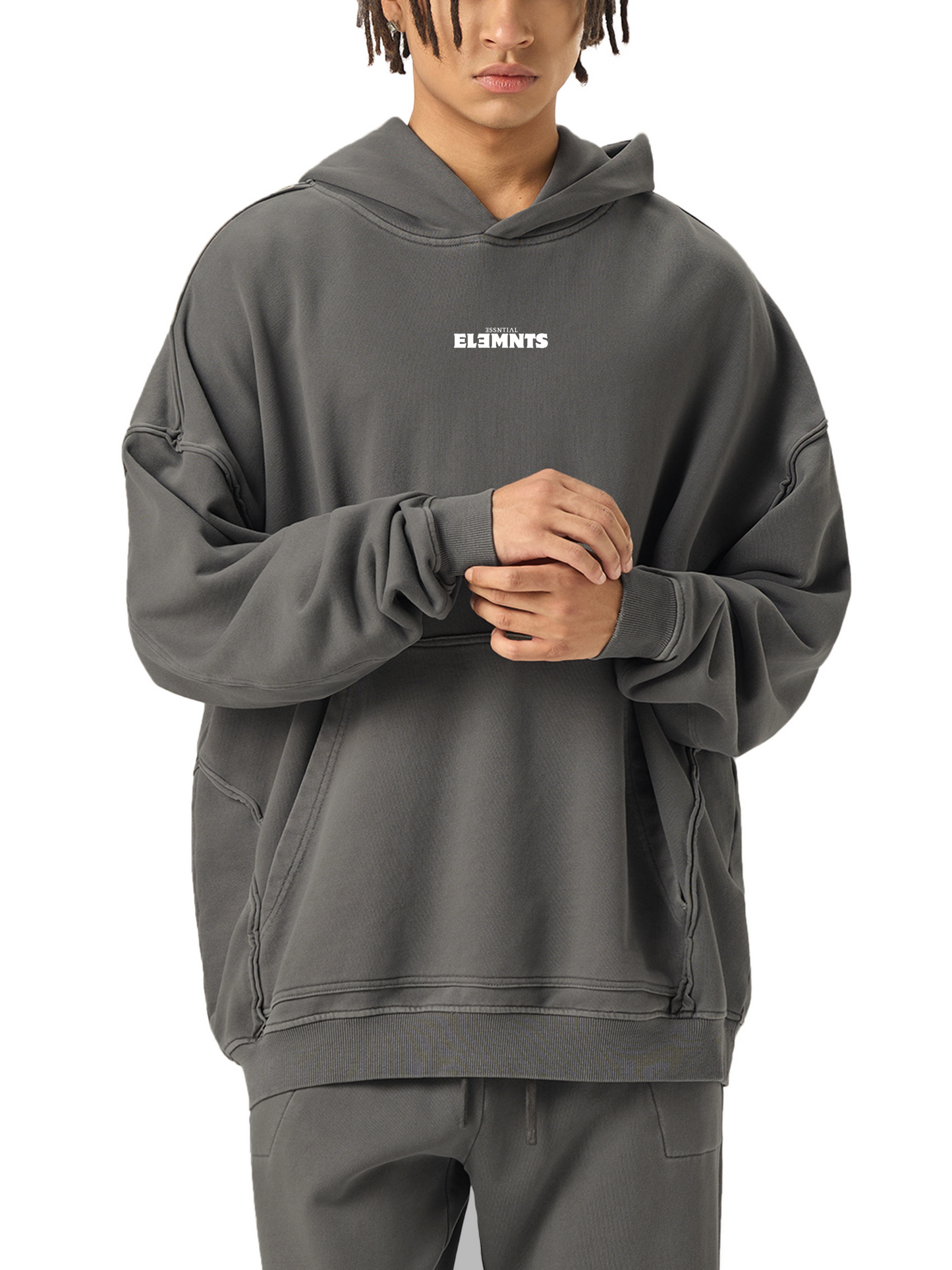 ESSNTIAL ELEMNTS Unisex 420G Raw-Seam Enzyme Washed Hooded Sweatshirt