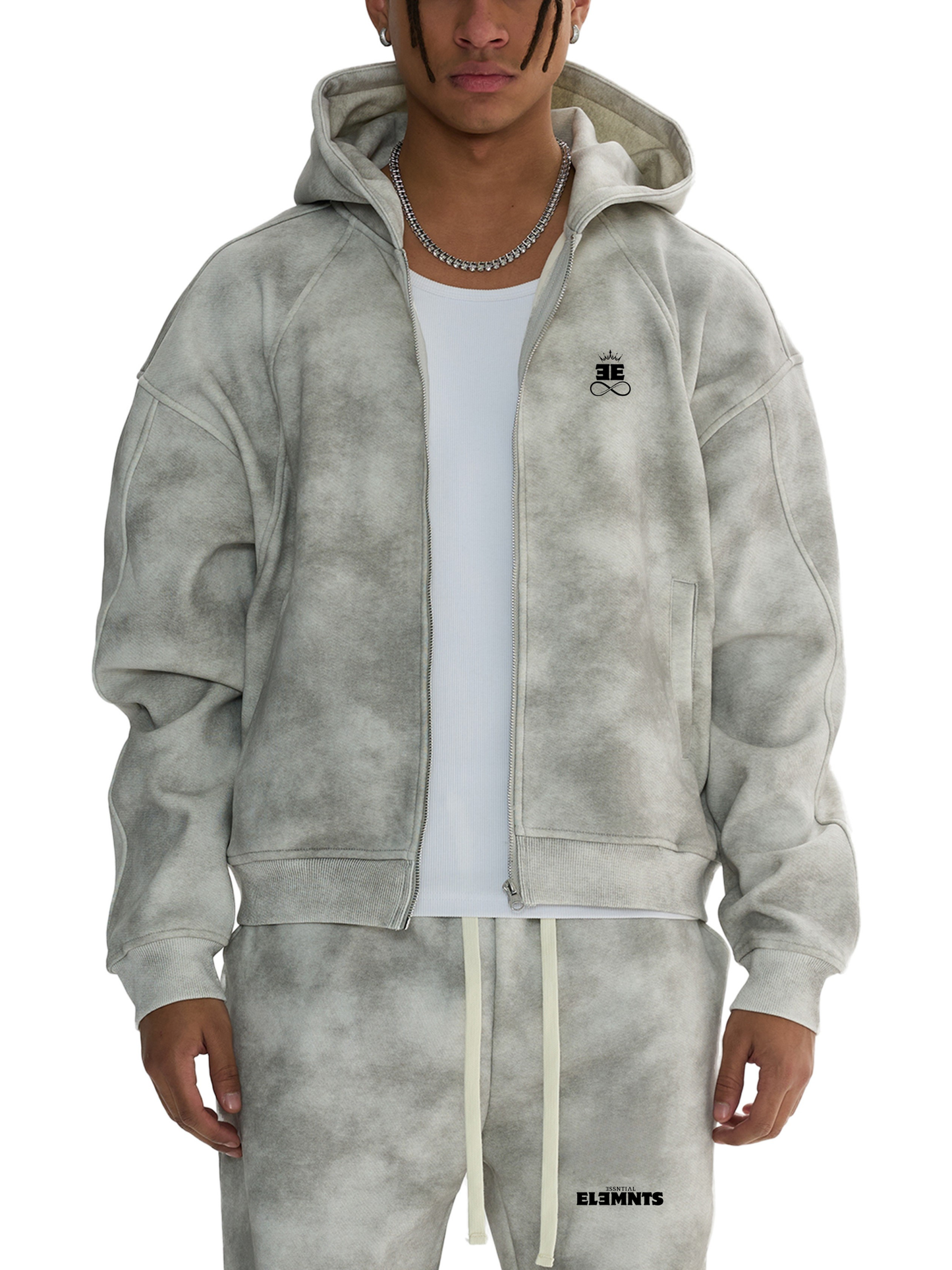ESSNTIAL ELEMNTS Unisex 410G Dirty Washed Boxy Fleece Hoodie