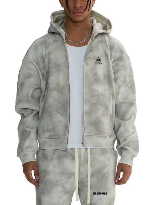 ESSNTIAL ELEMNTS Unisex 410G Dirty Washed Boxy Fleece Hoodie