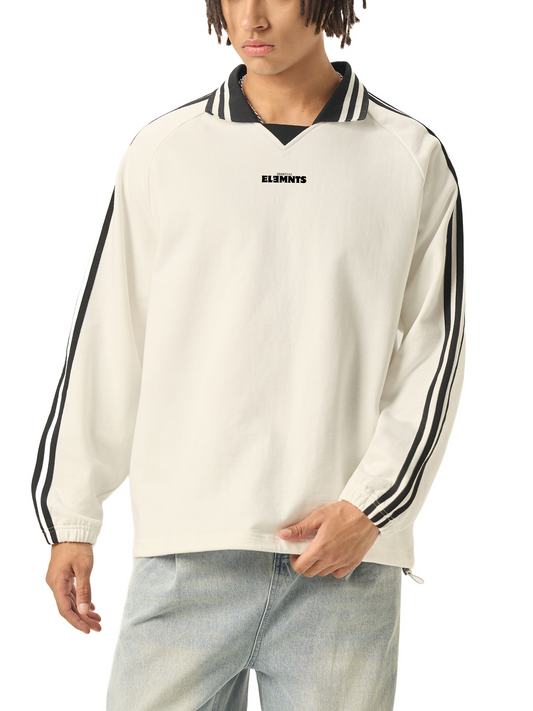 ESSNTIAL ELEMNTS Unisex 380G Contrast Striped Lapel Collar Sweatshirt