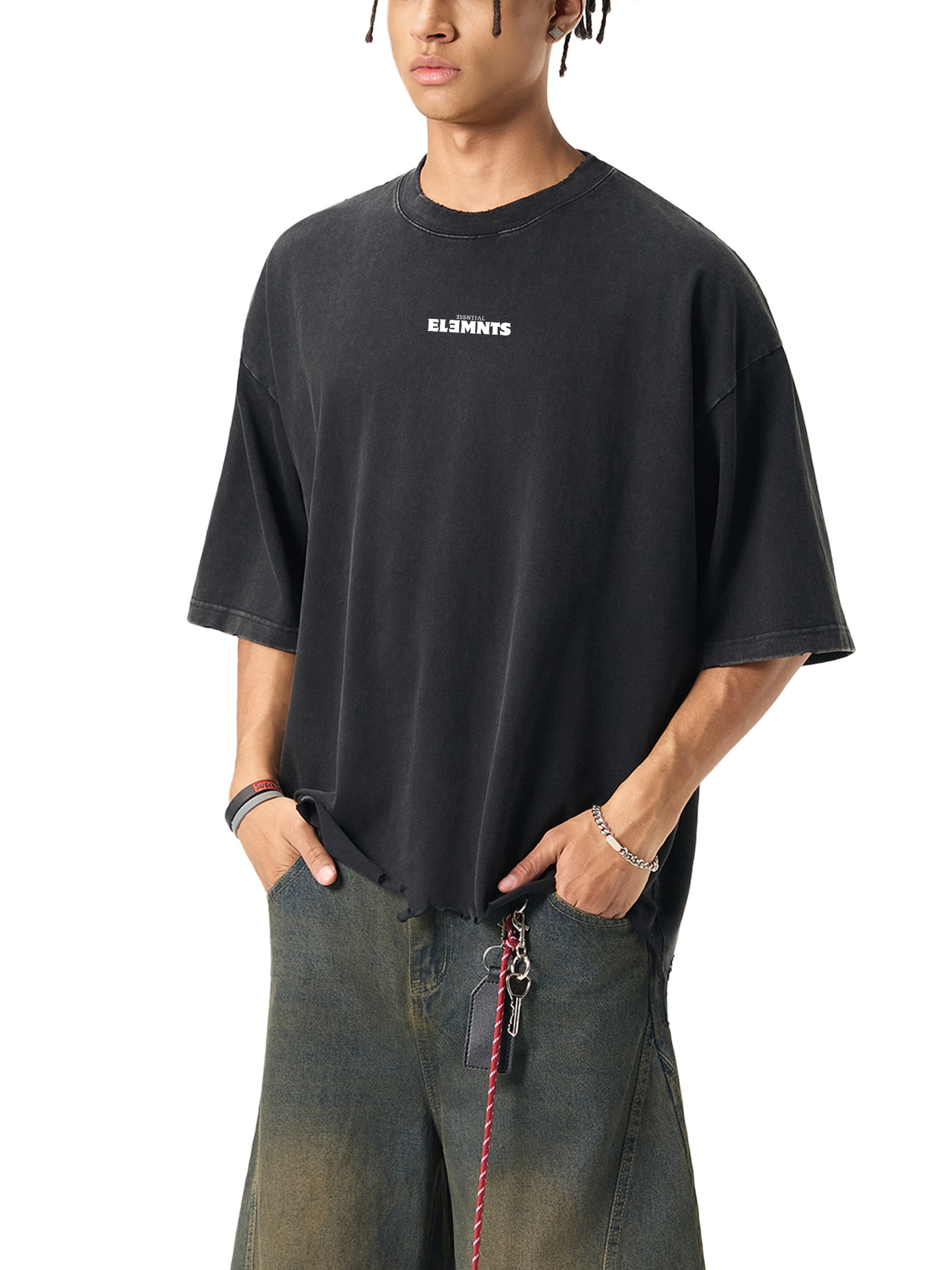 ESSNTIAL ELEMNTS Unisex 340G Snow Wash Raw-Hem Boxy Tee