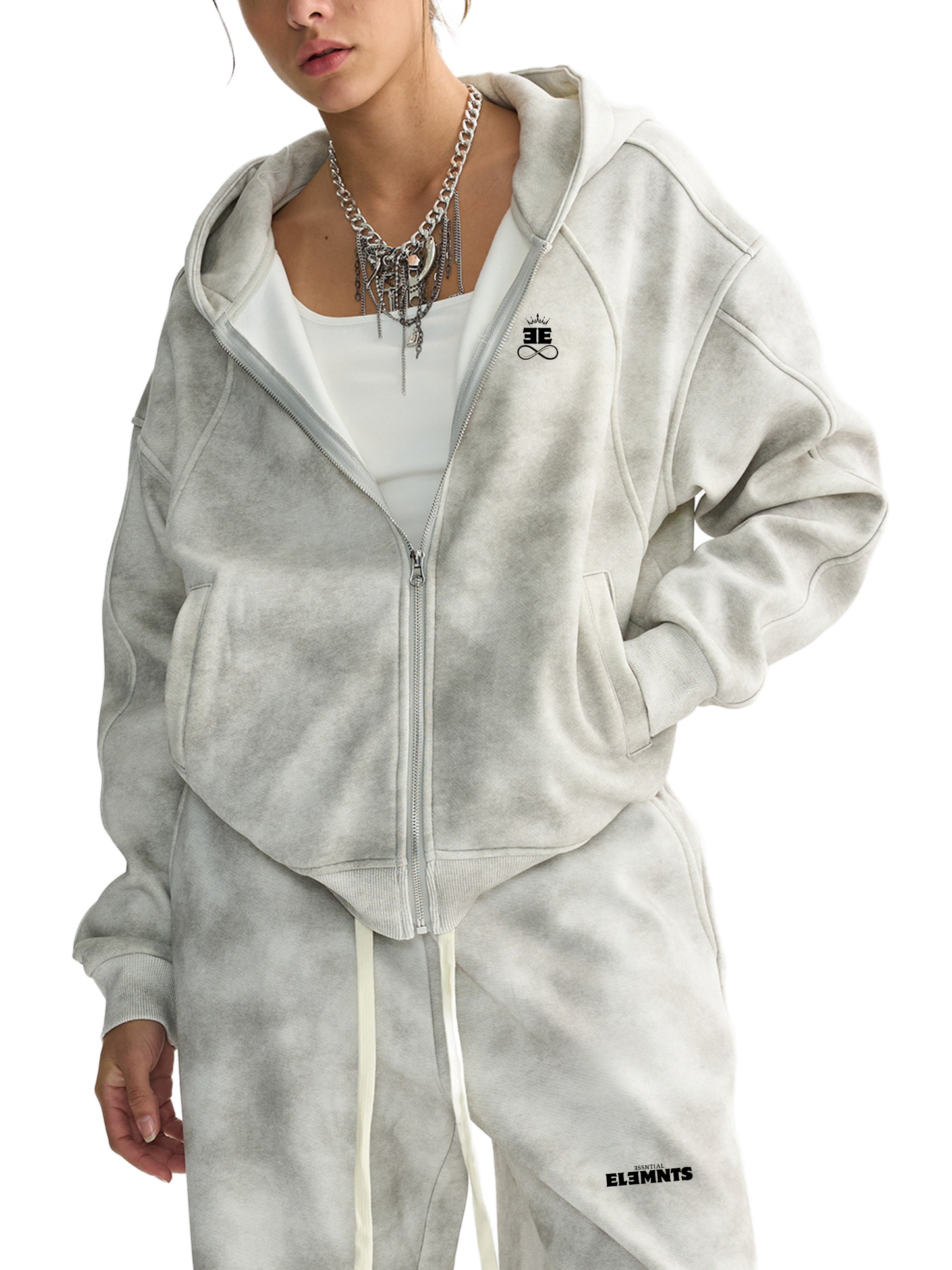 ESSNTIAL ELEMNTS Unisex 410G Dirty Washed Boxy Fleece Hoodie