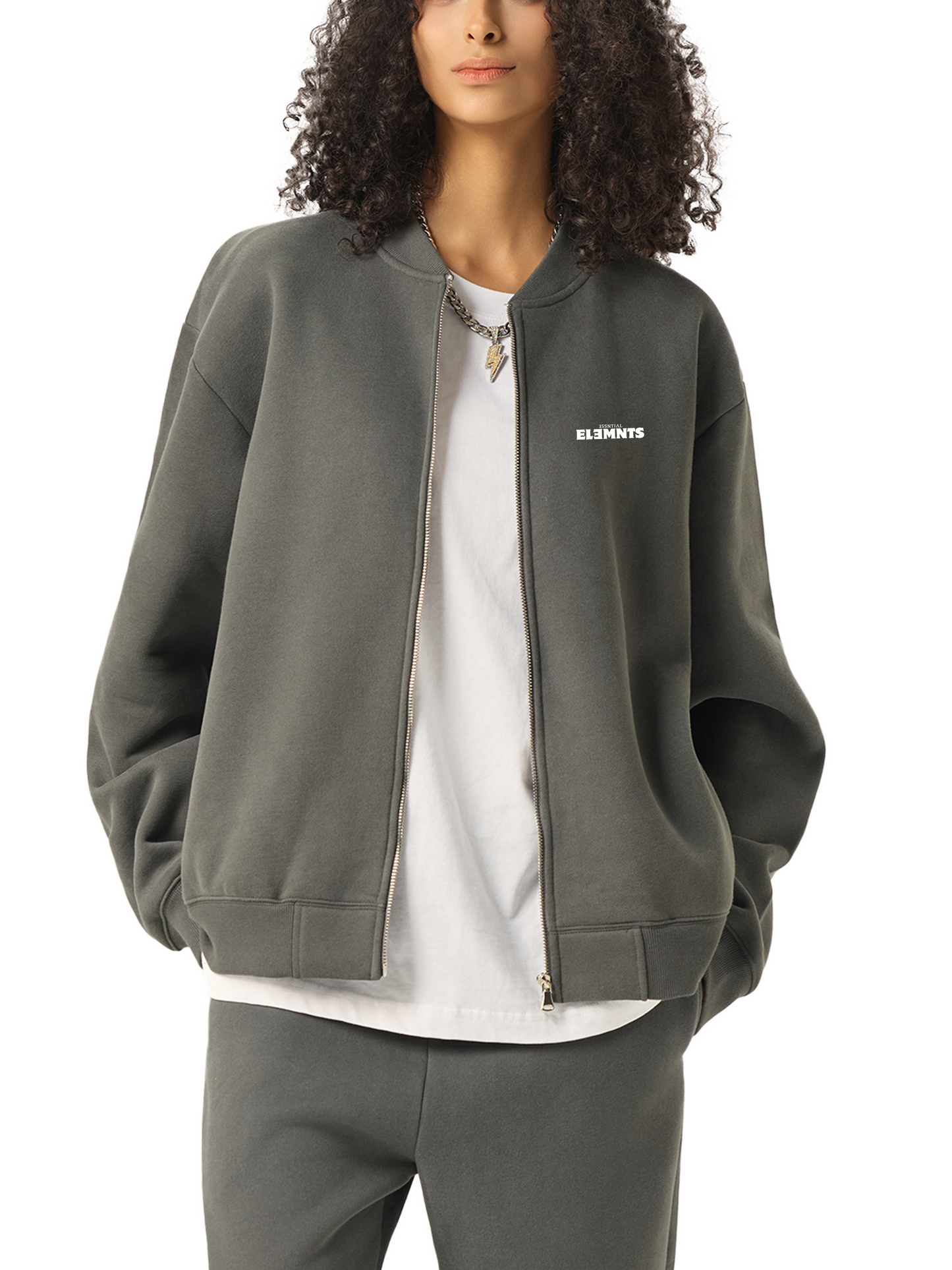 ESSNTIAL ELEMNTS Unisex 350G Zip-Up Fleeced Varsity Jacket
