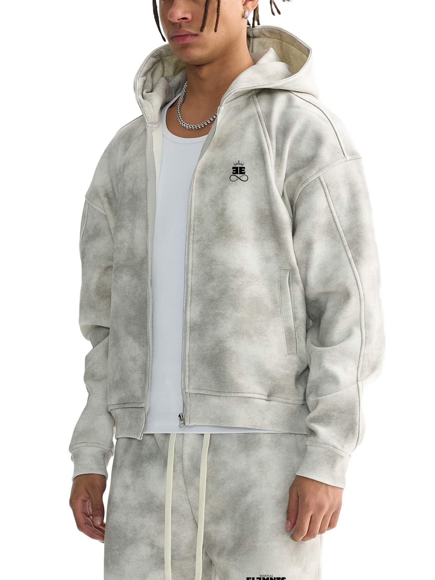 ESSNTIAL ELEMNTS Unisex 410G Dirty Washed Boxy Fleece Hoodie