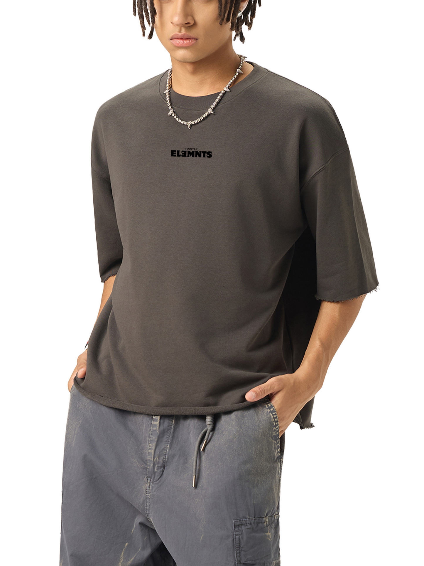 ESSNTIAL ELEMNTS Unisex 280G Boxy Half-Sleeve Raw-Edge Tee