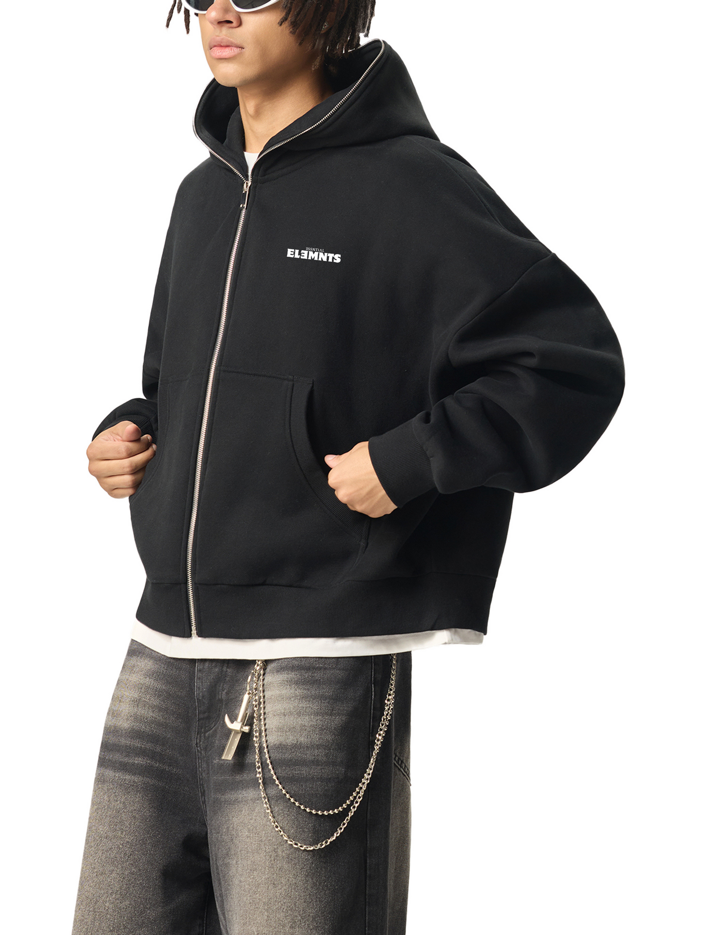 ESSNTIAL ELEMNTS 350G Fleeced Full-Zip Boxy Hoodie