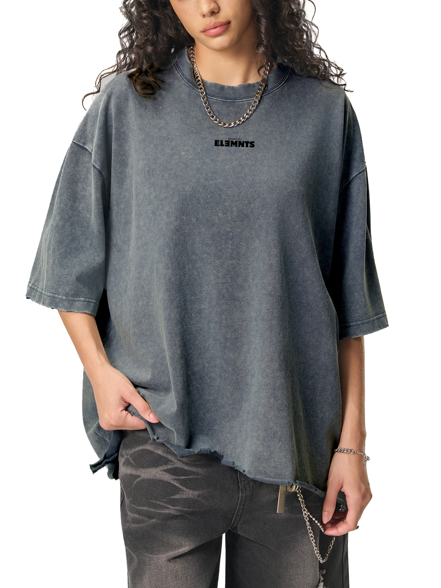 ESSNTIAL ELEMNTS Unisex 340G Snow Wash Raw-Hem Boxy Tee