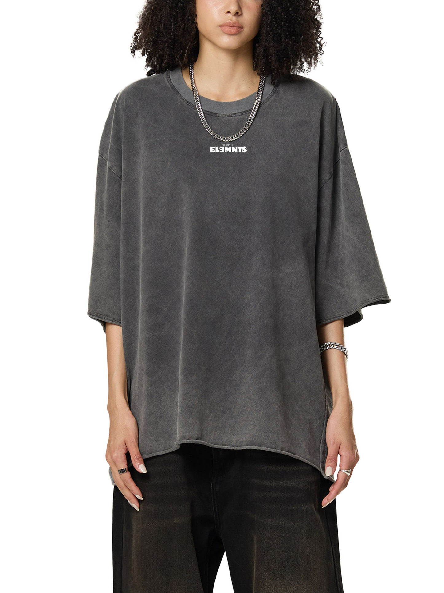 ESSNTIAL ELEMNTS Unisex Raw Edge Washed Boxy Tee