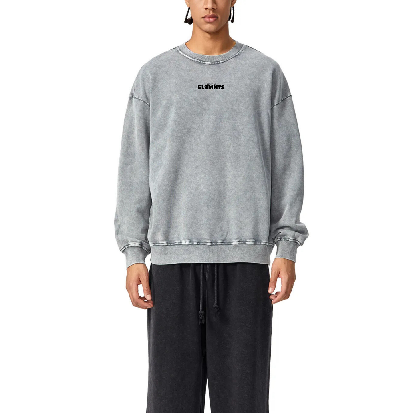 ESSNTIAL ELEMNTS Unisex 360G Acid Wash Oversize Sweatshirt - Essntial Elemnts