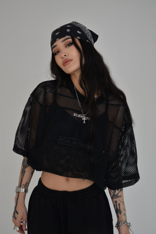 EE x LETTA Unisex 260G C-through Boxy Net Tee - Essntial Elemnts