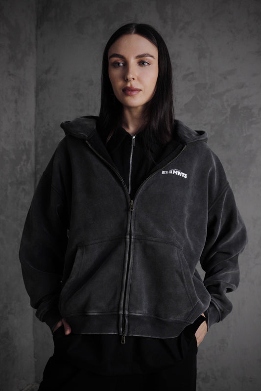 ESSNTIAL ELEMNTS OTS. Unisex 355G Zip-Through Boxy Fleece Hoodie