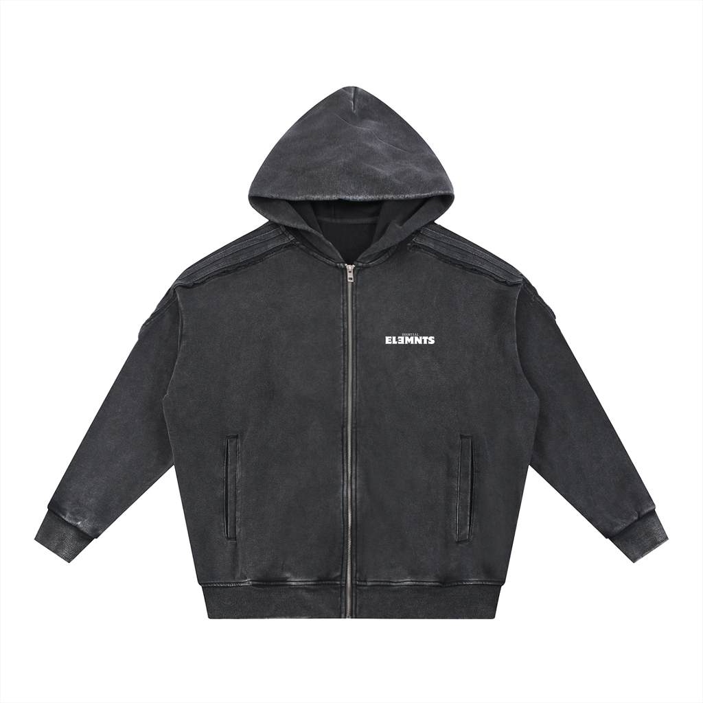 ESSNTIAL ELEMNTS OTS 420G Washed Tape Raw Edge Zipped Hoodie