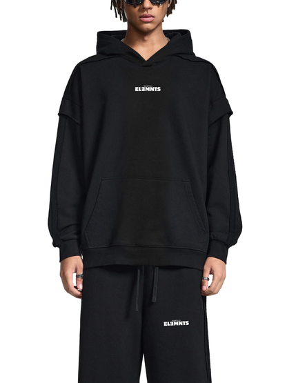 ESSNTIAL ELEMNTS Unisex 350G Contrast Tape Raw Edge Double Layered Hoodie