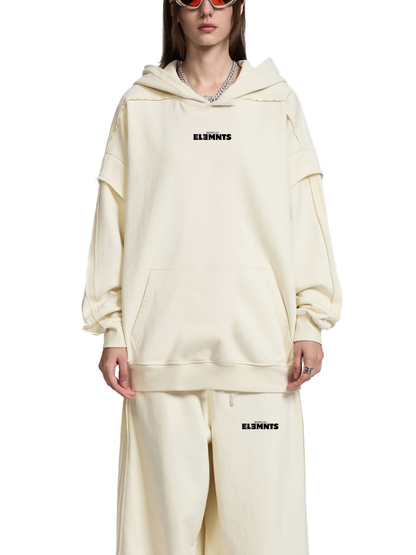 ESSNTIAL ELEMNTS Unisex 350G Contrast Tape Raw Edge Double Layered Hoodie