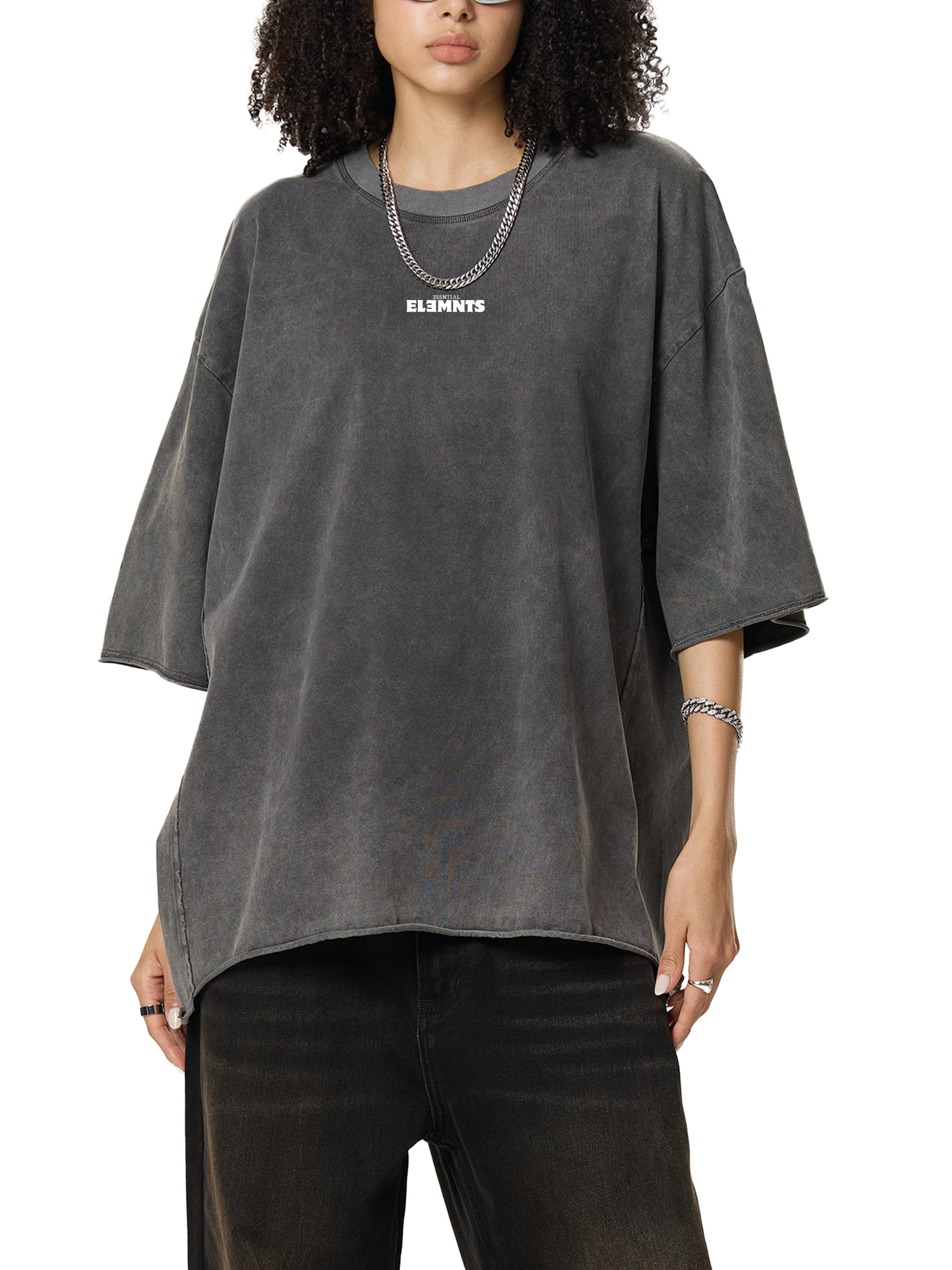 ESSNTIAL ELEMNTS Unisex Raw Edge Washed Boxy Tee - Essntial Elemnts