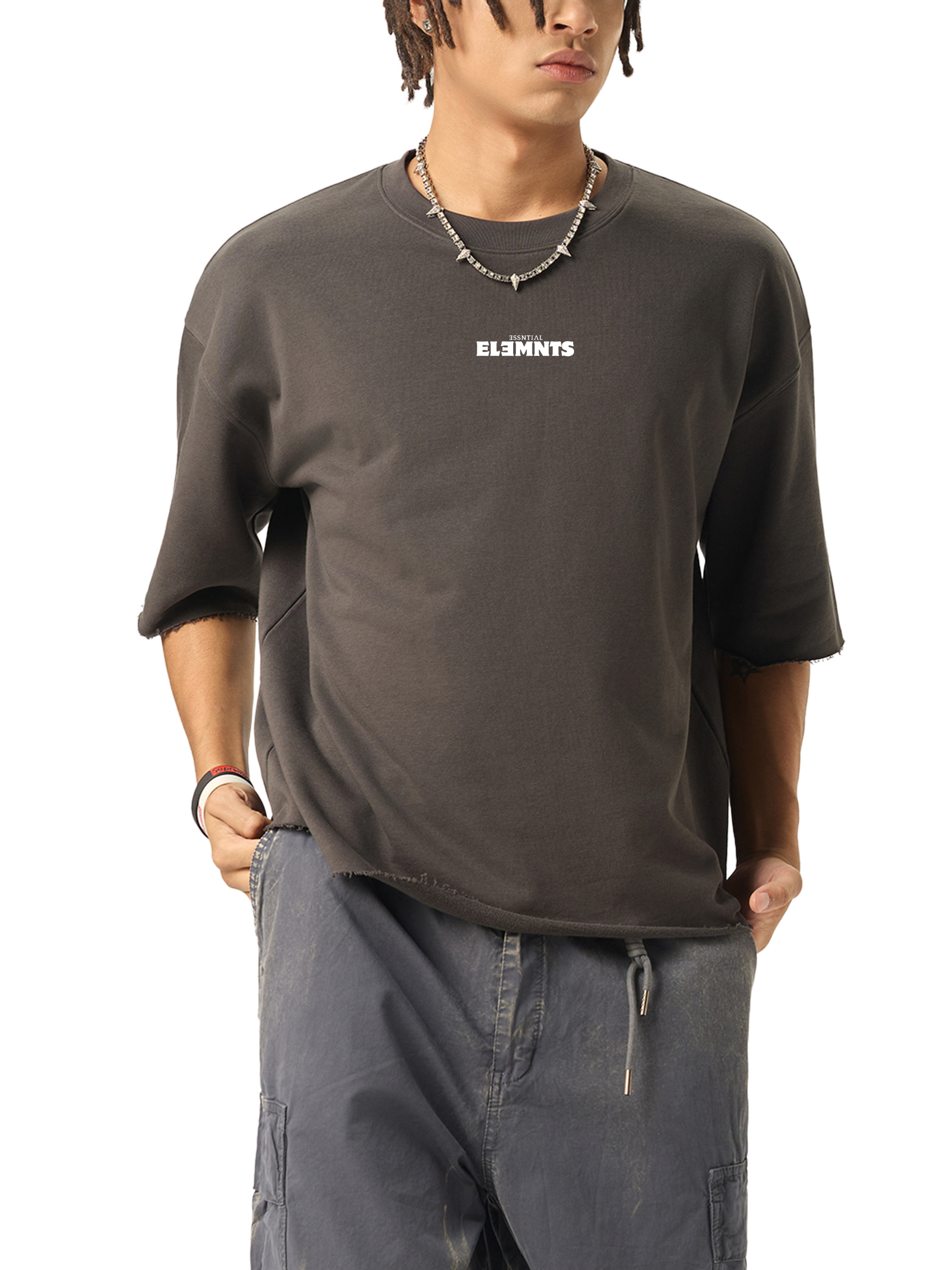 ESSNTIAL ELEMNTS Unisex 280G Boxy Half-Sleeve Raw-Edge Tee - Essntial Elemnts