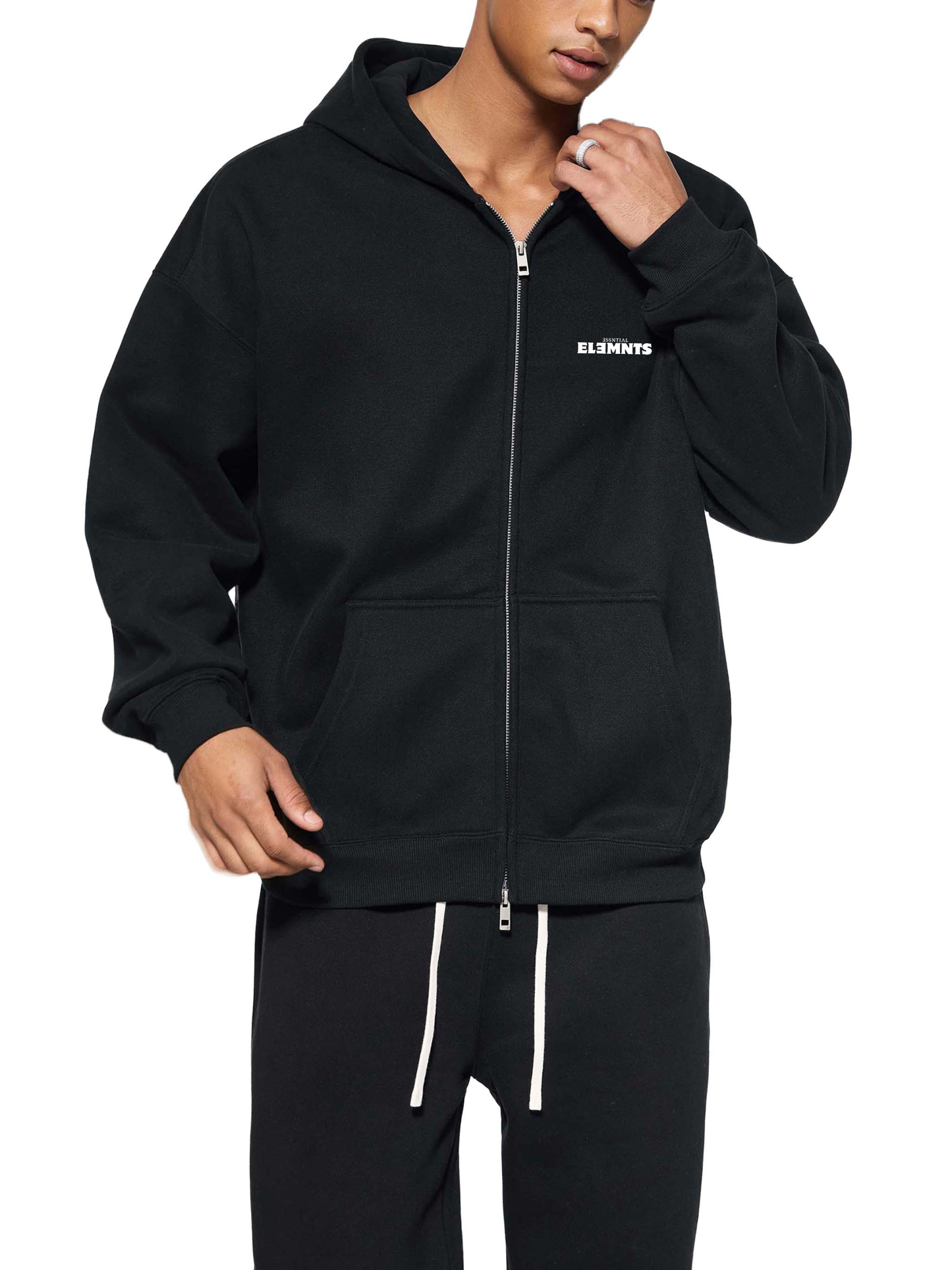ESSNTIAL ELEMNTS Unisex 345G Solid Color Fleece Zip-Through Hoodie