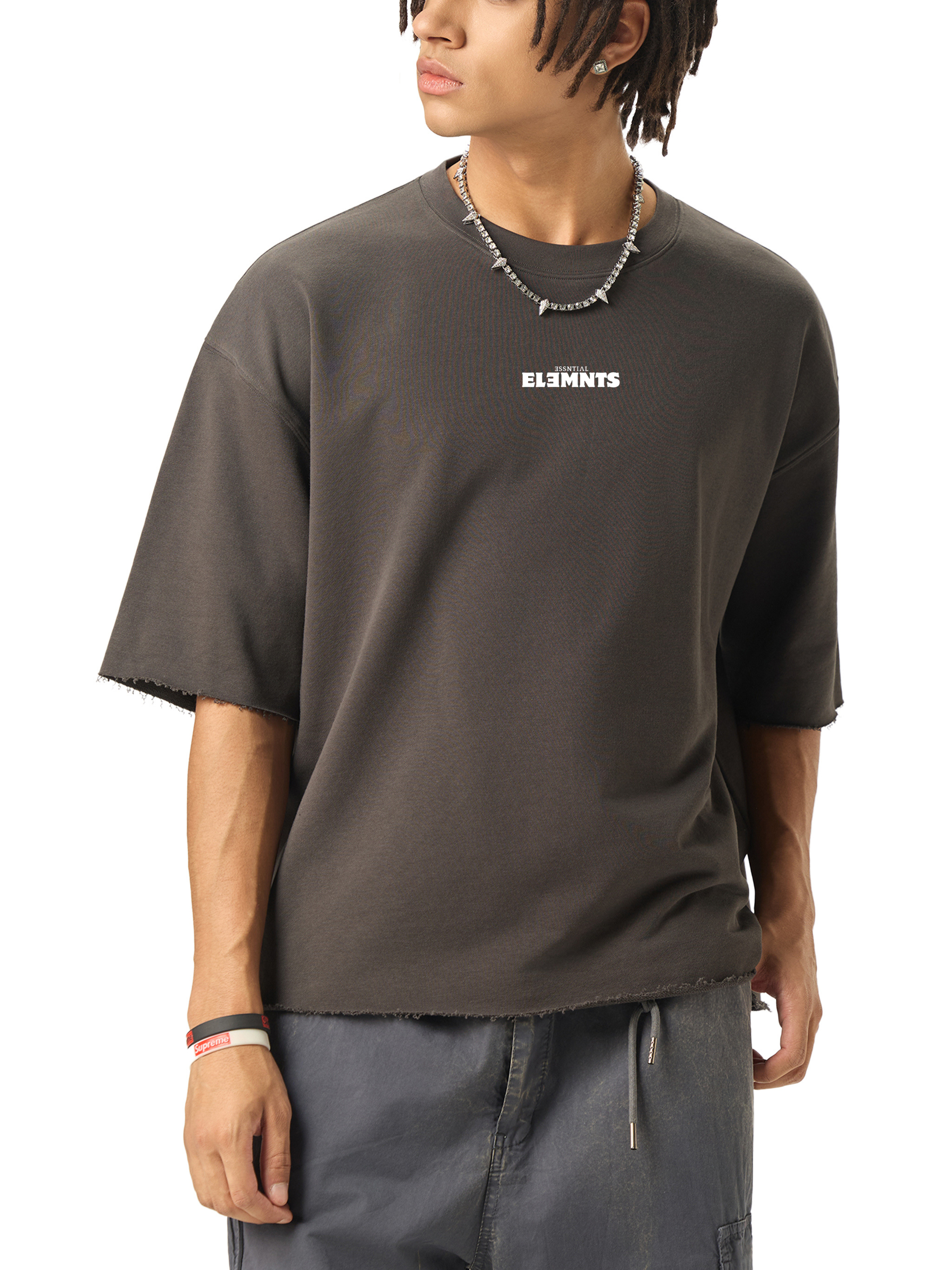 ESSNTIAL ELEMNTS Unisex 280G Boxy Half-Sleeve Raw-Edge Tee - Essntial Elemnts