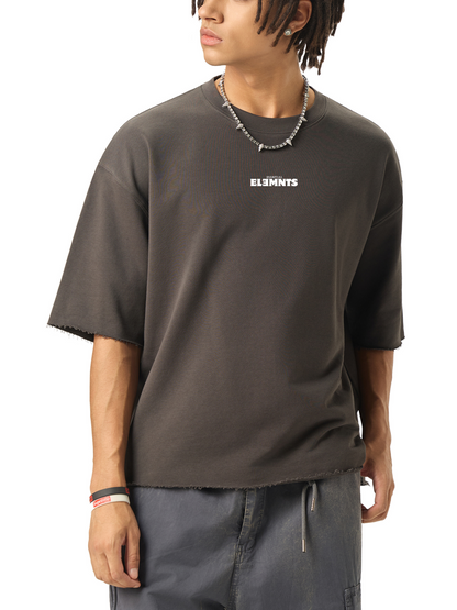 ESSNTIAL ELEMNTS Unisex 280G Boxy Half-Sleeve Raw-Edge Tee