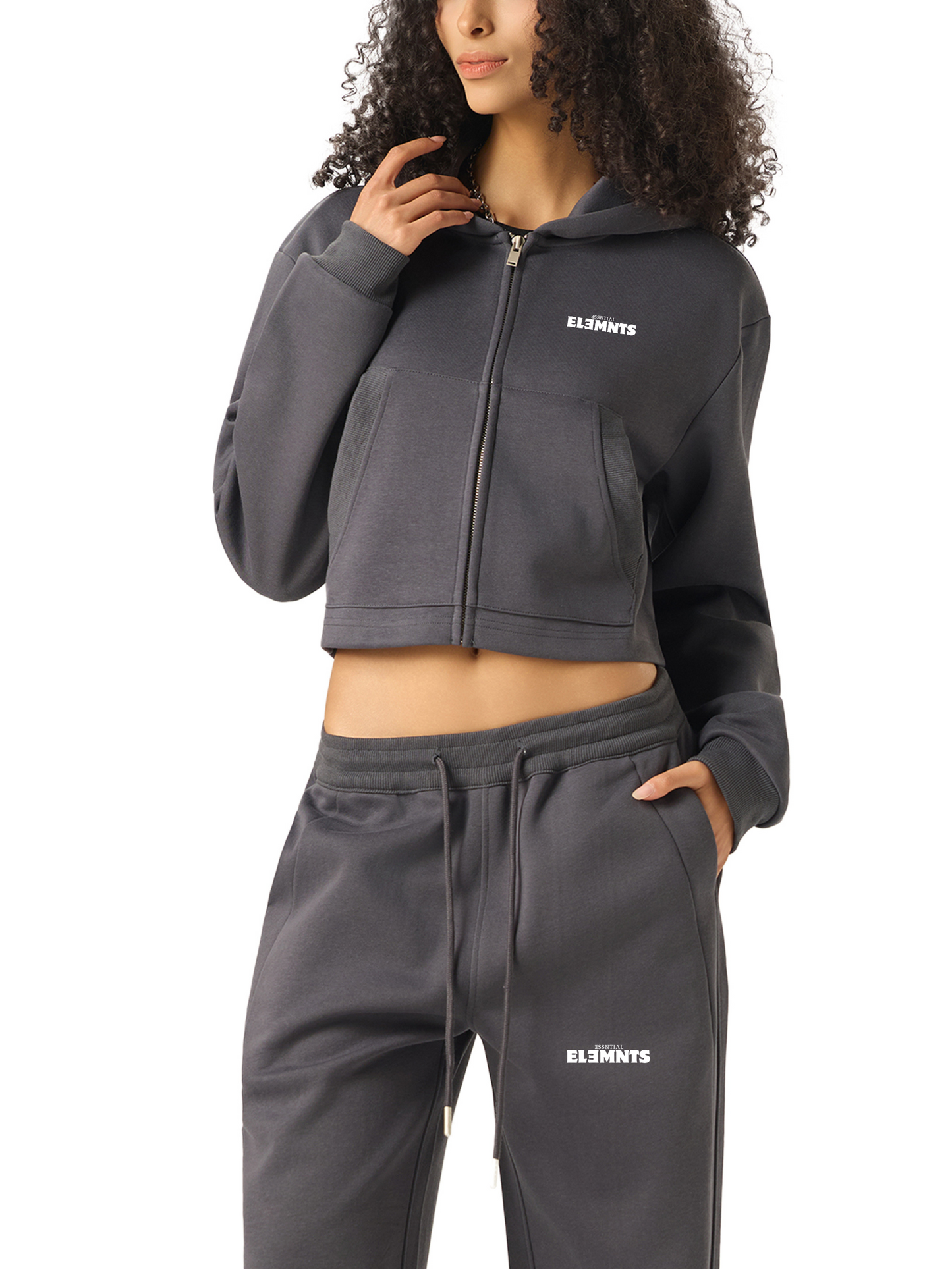 ESSNTIAL ELEMNTS Women's 350G Cropped Zip-Up Hoodie