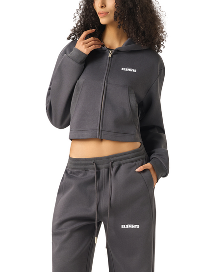 ESSNTIAL ELEMNTS Women's 350G Cropped Zip-Up Hoodie